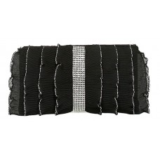 Evening Bag - 12 PCS - Pleated Glittery w/ Trimmed Ruffles - Black - BG-92233B